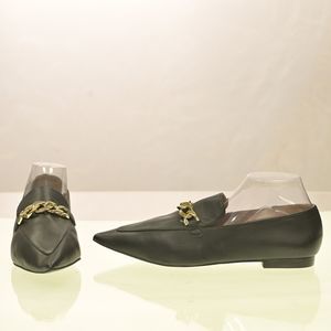Linea Paolo Mabel Womens Gold Chain Accent Pointed Toe Loafer Black Size 12M